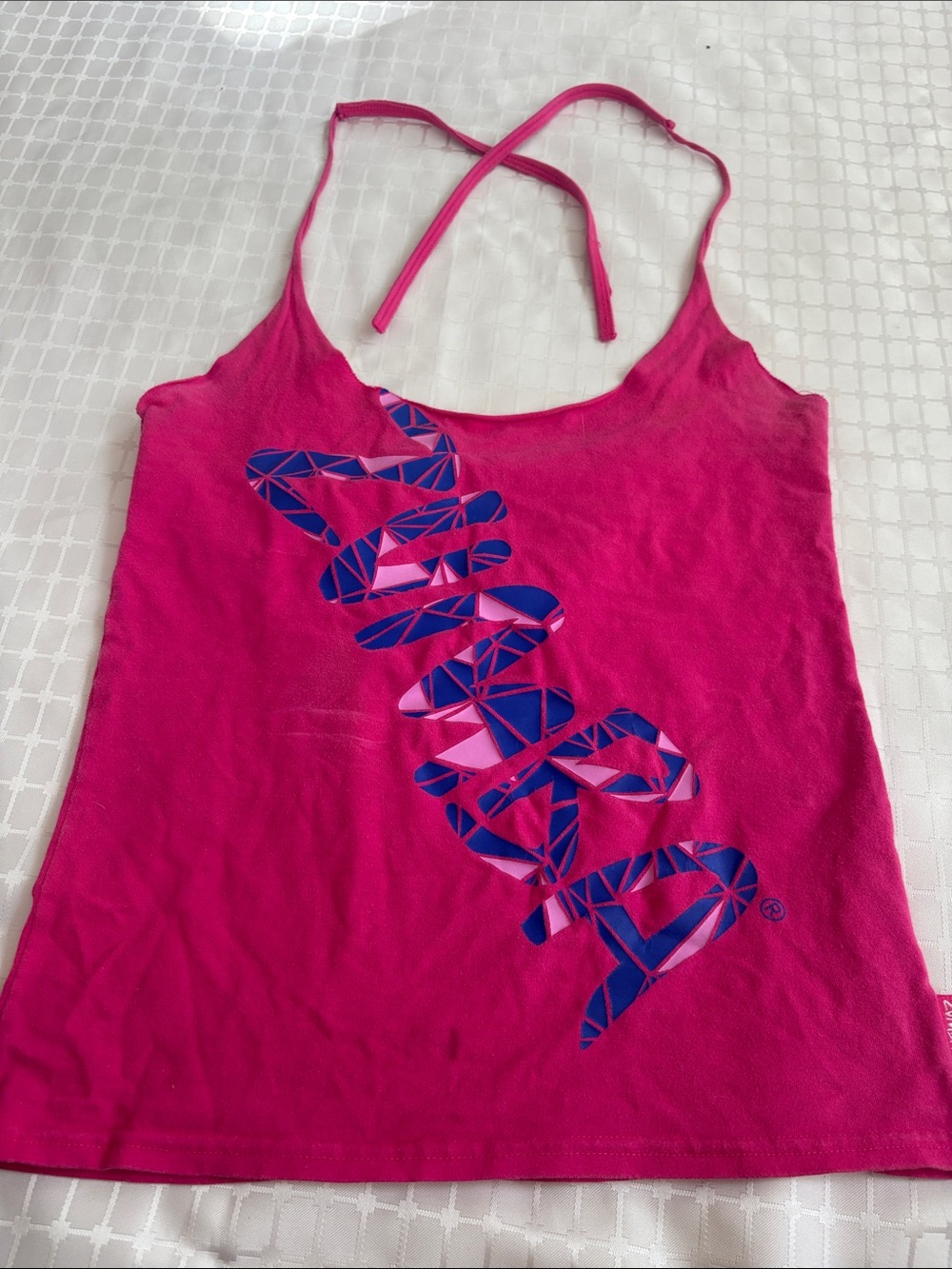 Zumba Fitness Bright Pink Halter Tank with Blue Graphic
